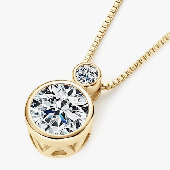 Certified Moissanite Diamond Solitaire 18K Gold- 925 Sterling Silver Necklace - Picture 1 of 15